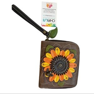 NWT Chala Vegan Leather Wallet with Sunflower & Bee details